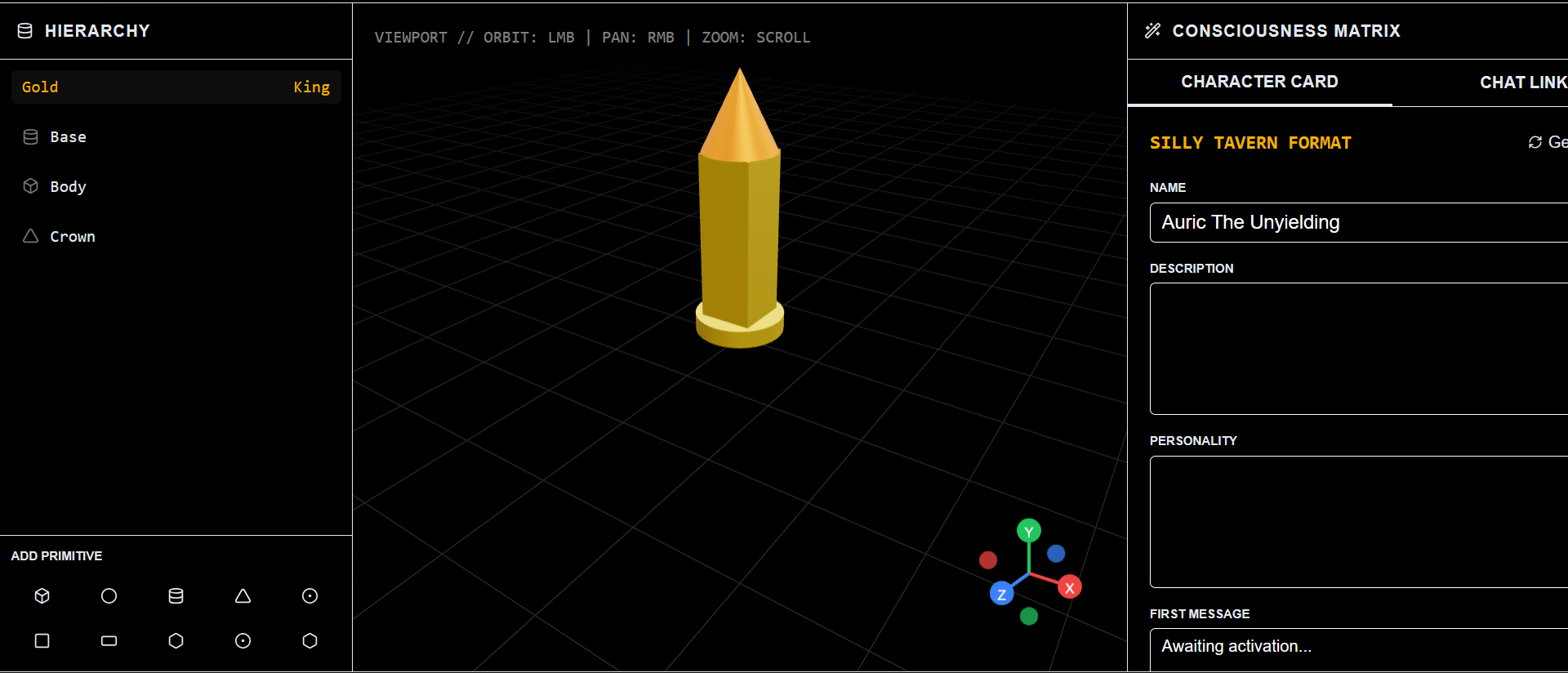Consciousness Matrix — SillyTavern character card for Auric The Unyielding